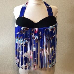 PZZ Beach Bikini Top Royal Blue Floral Padded Underwire  Halter Top Plus Sz 6XL